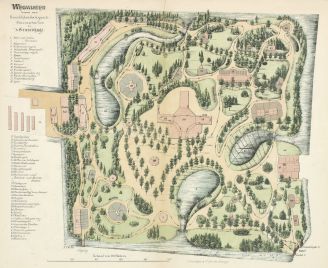Plattegrond (“wegwijzer”) van de Koninklijke Zoölogisch-Botanische Tuin (de Haagse dierentuin) aan de Benoordenhoutseweg, 1874. Identificatienummer kl. B 89.
